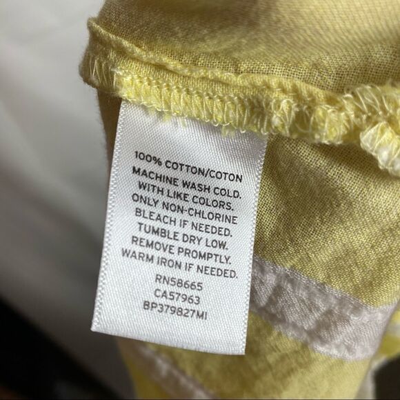 BP Womens Yellow Striped Top Size Large Tie Back Short Sleeve Flutter - Picture 5 of 7